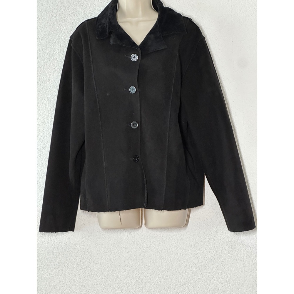 Calispia Womens XL Black Faux Suede Faux Fur Lined Button Front Jacket Coat